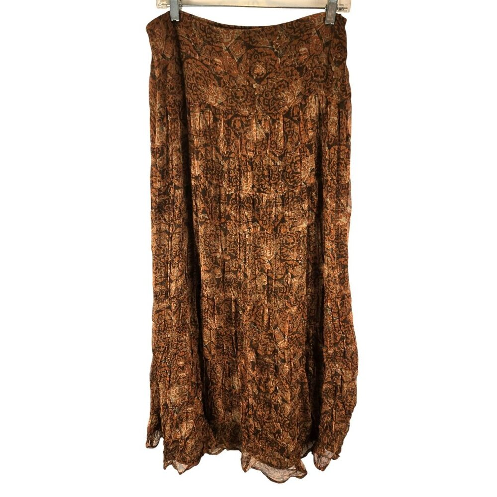 Womens Maxi Skirt Silk Size 10 Brown Orange Paisley Print Lined JH1768